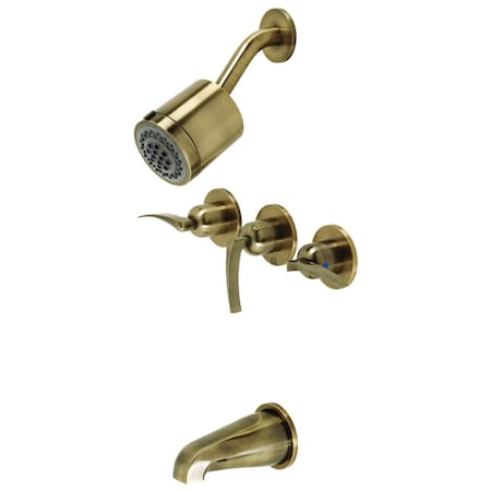 Kingston Brass Tub and Shower Faucet, Antique Brass, Wall Mount KBX8133EFL
